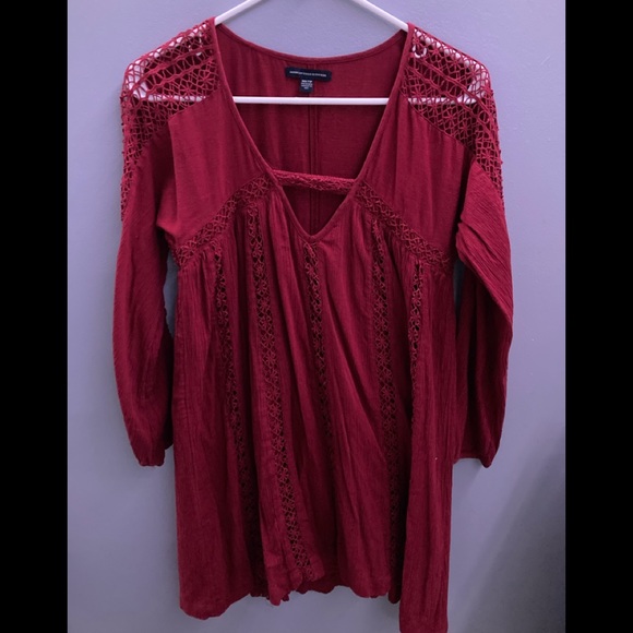 American Eagle Babydoll Dress, Lace Boho Longsleeve Peasant - Picture 6 of 10